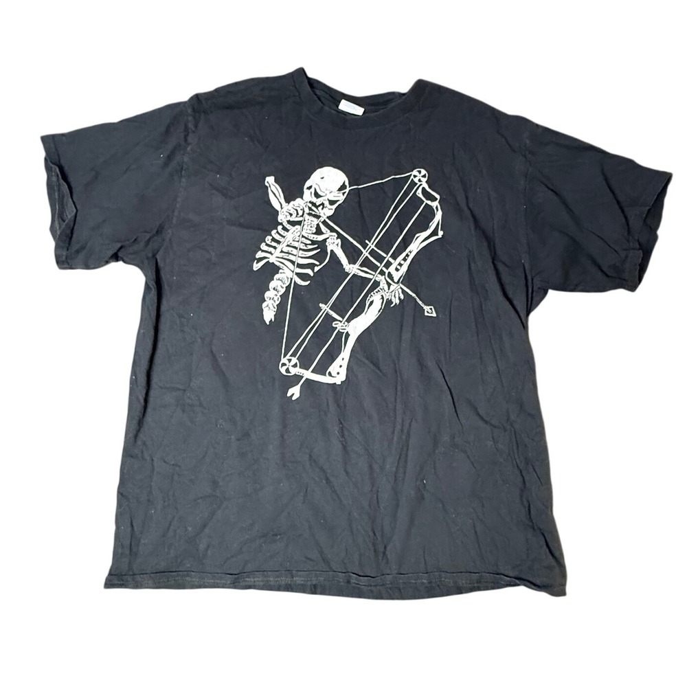 Black‎ Graphic Print T Shirt XL Skeleton Archer Arrow Hipster Tee